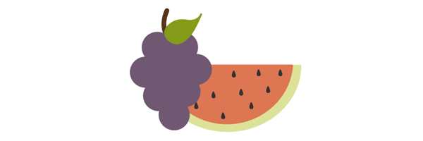 Stacked watermelon and grapes, grapes on top